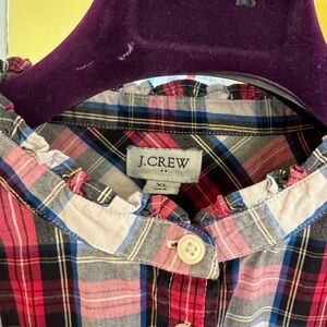 J.Crew Ruffle Collar Tartan Plaid Button-Up Shirt